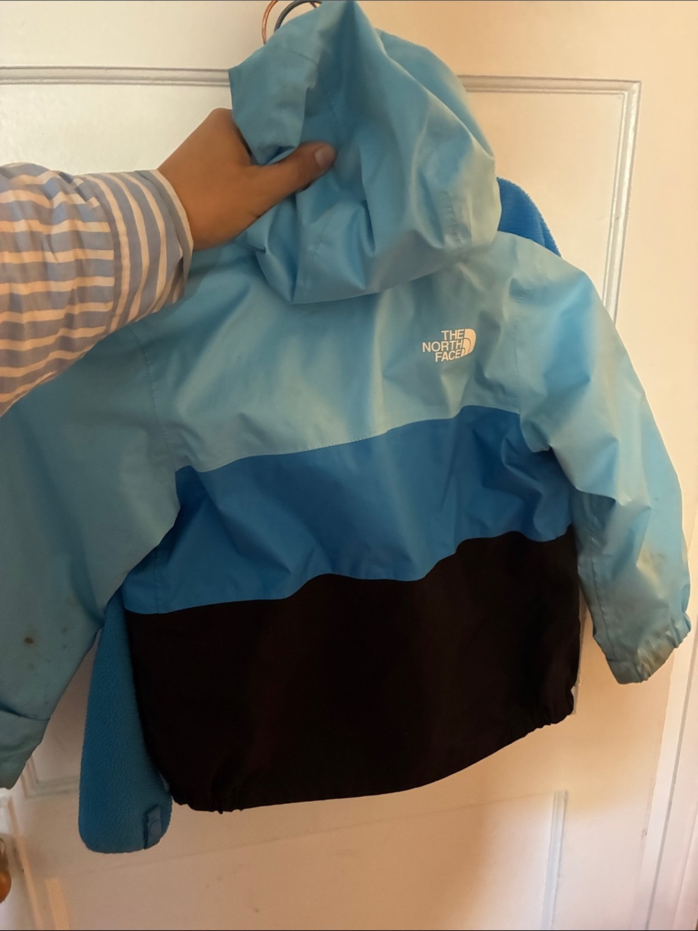 The North Face Kids Hooded Colorblock Rain Jacket with fleece liner